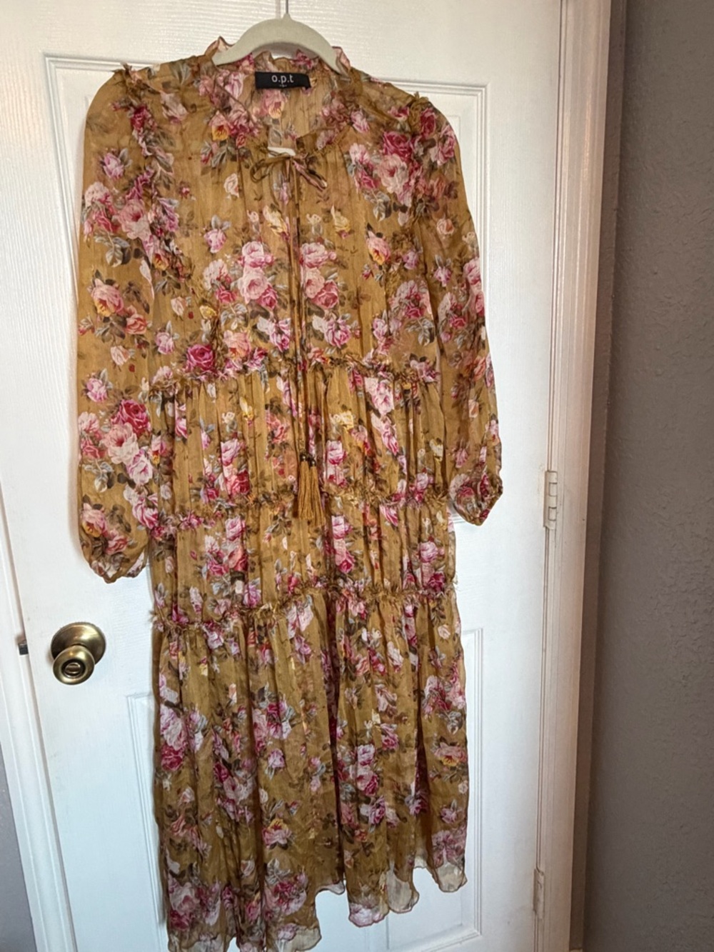Floral Tiered Midi Dress in Mustard Floral